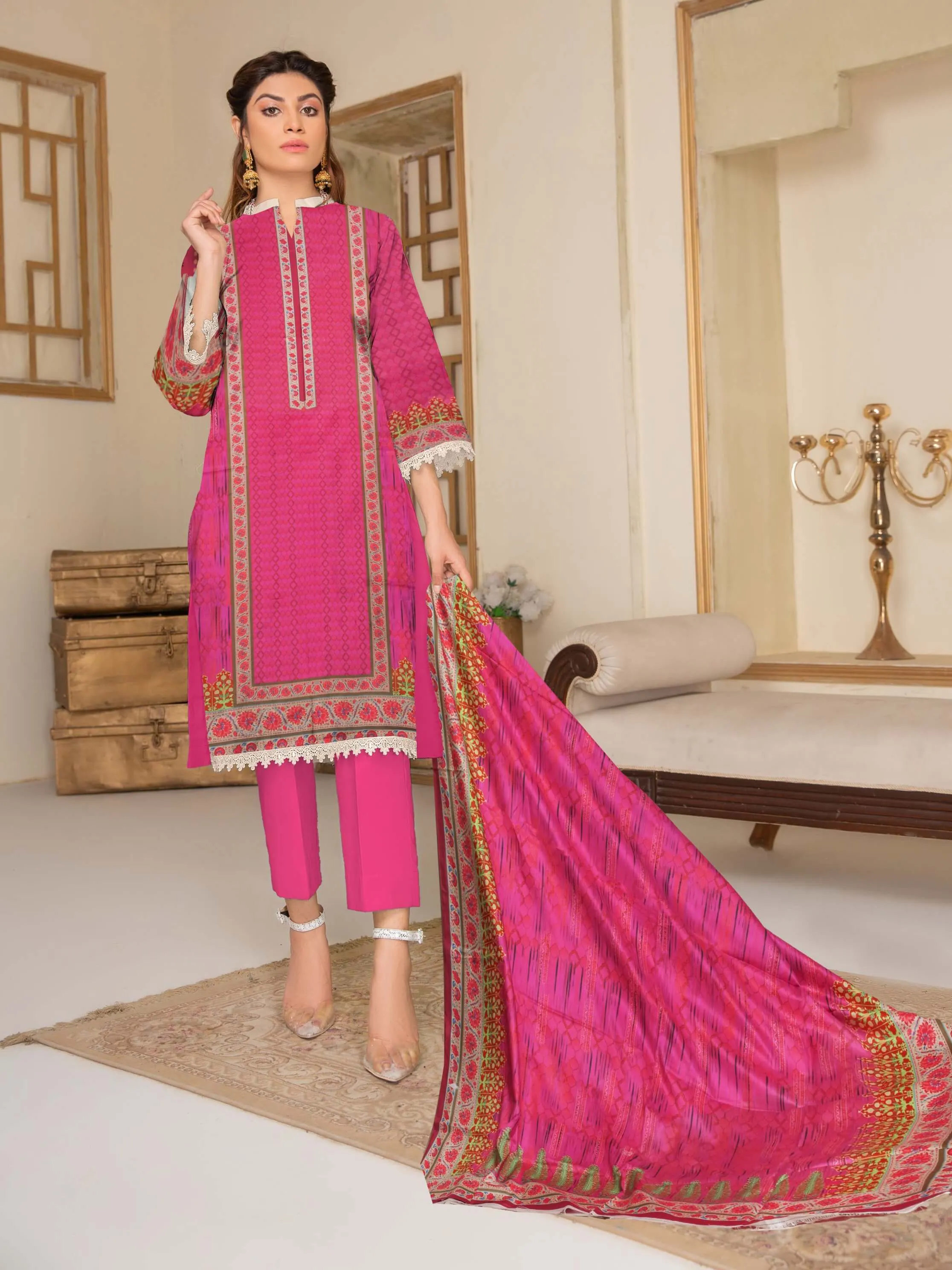 Rashk e Qamar Digital Printed Linen Unstitched 3Pc Suit D-03