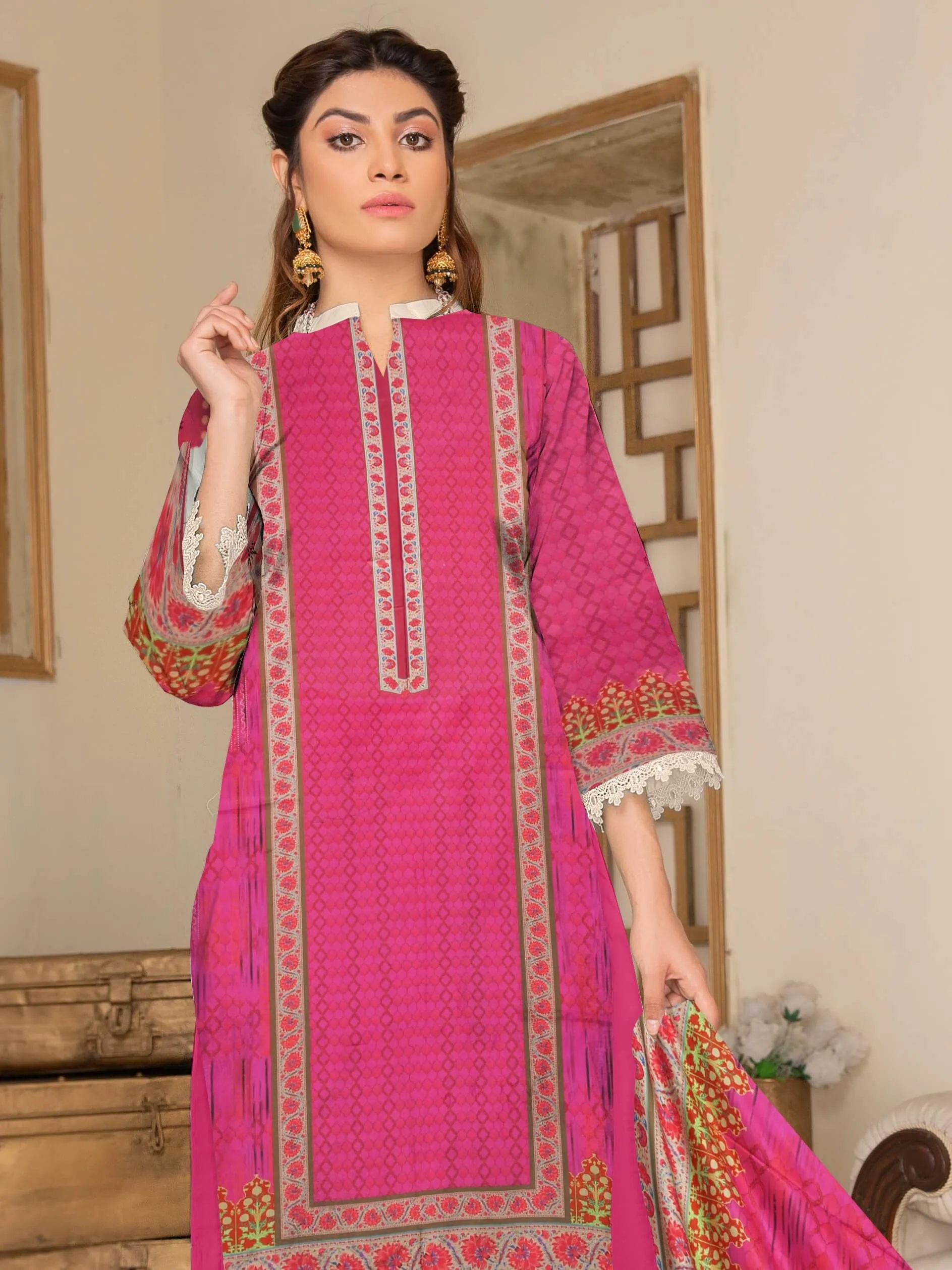 Rashk e Qamar Digital Printed Linen Unstitched 3Pc Suit D-03