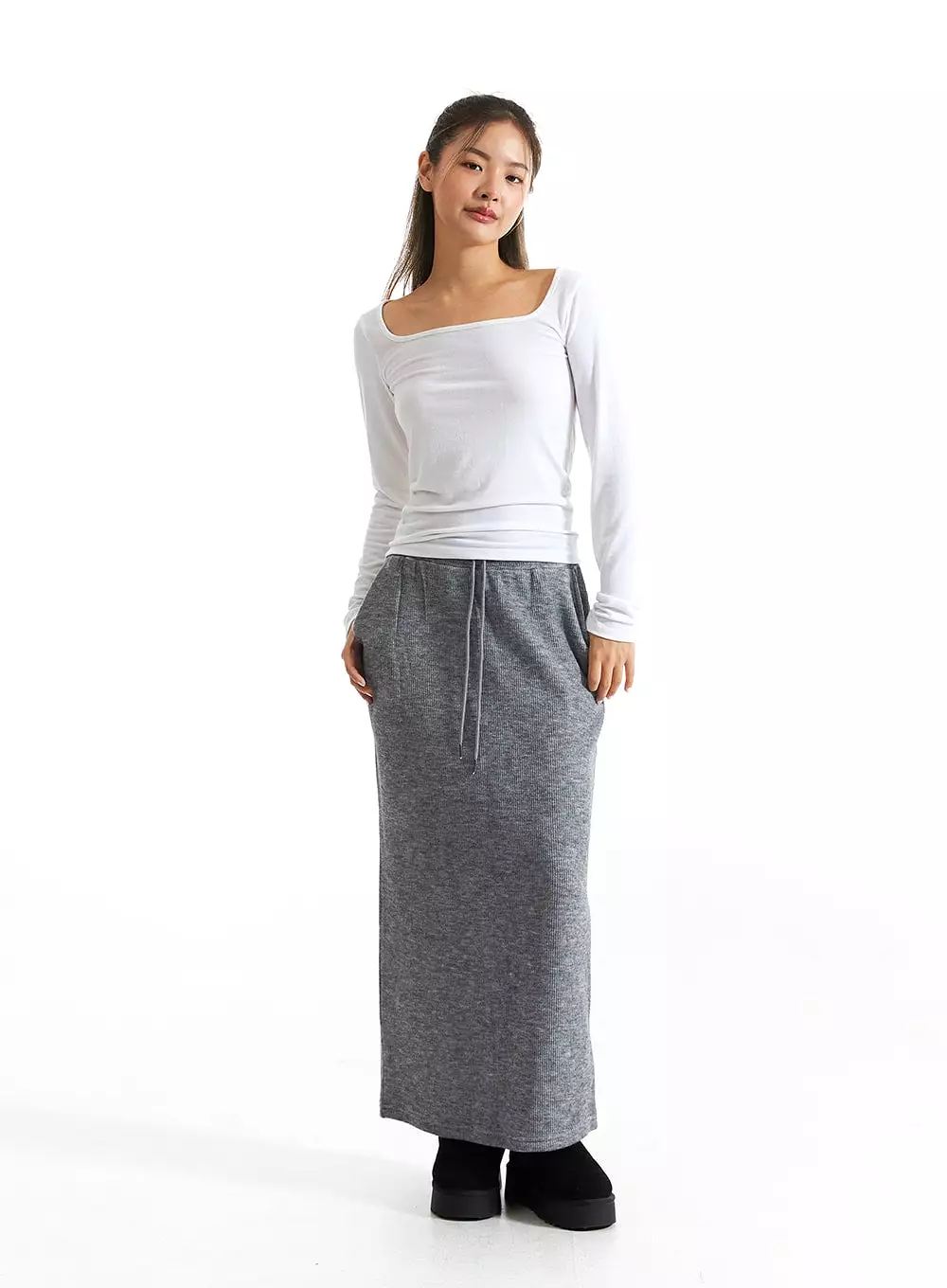 Ribbed Knit Maxi Skirt CO313