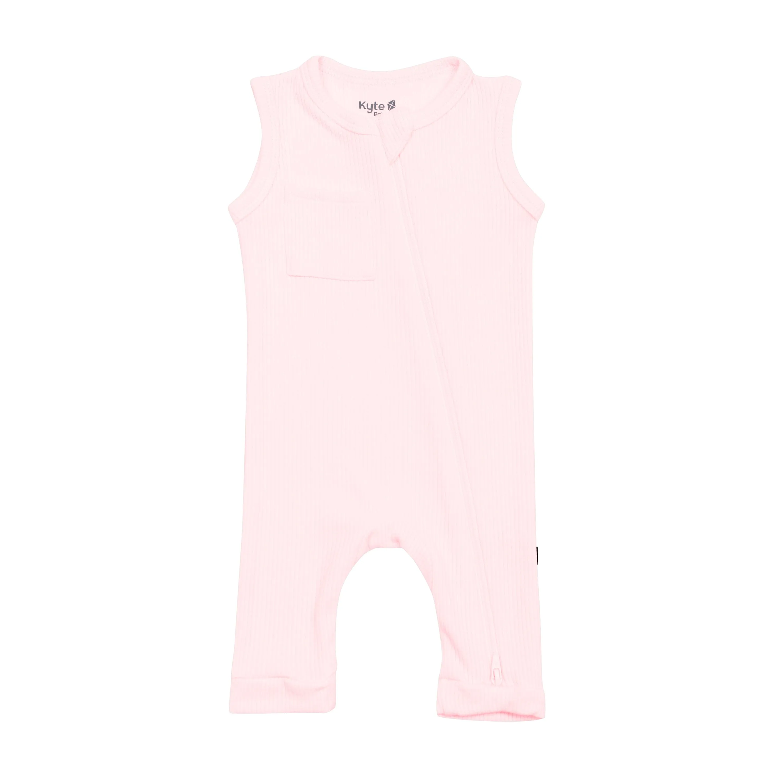 Ribbed Zippered Sleeveless Romper in Sakura