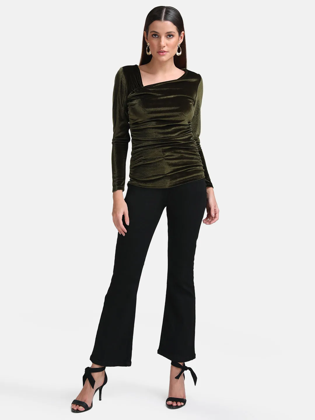 Ruched Top With Assymetric Neck