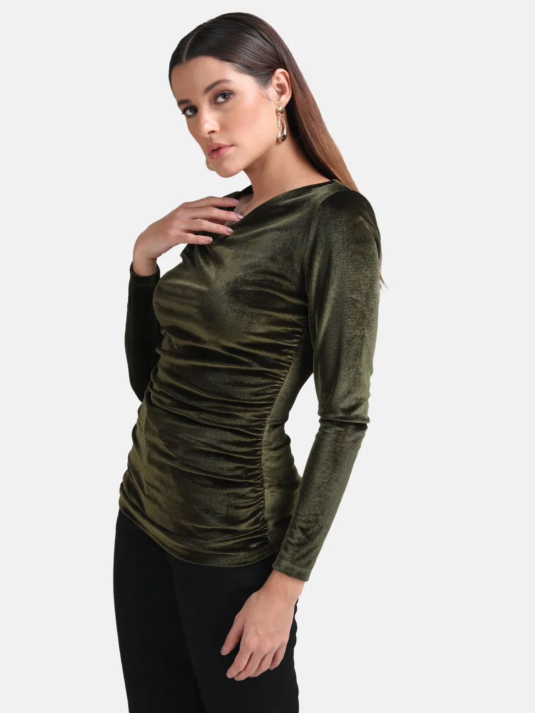 Ruched Top With Assymetric Neck