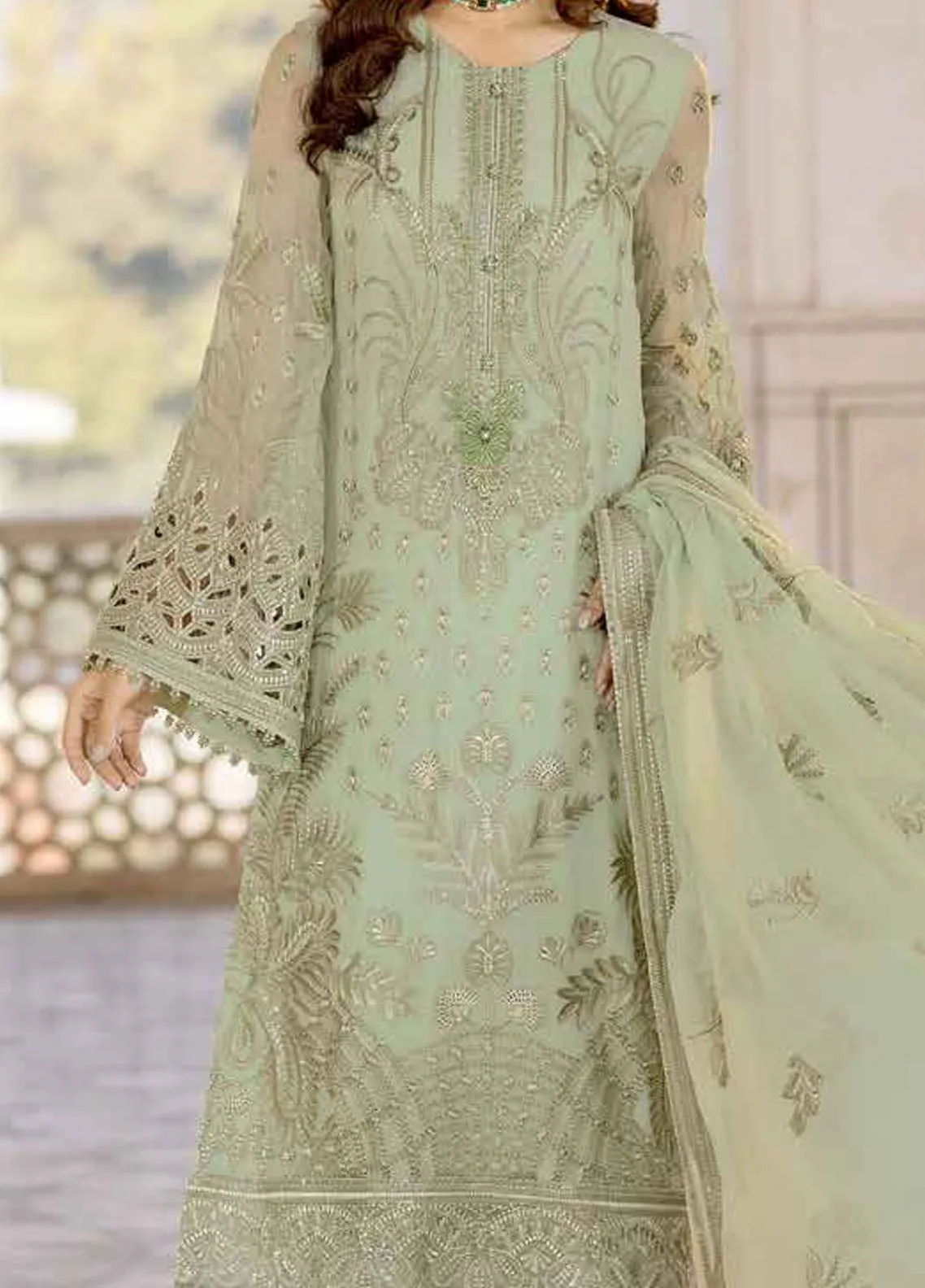 Safeera By Flossie Embroidered Chiffon 3 Piece Unstitched Suit FL24SF S-1304 LUSTER GREEN