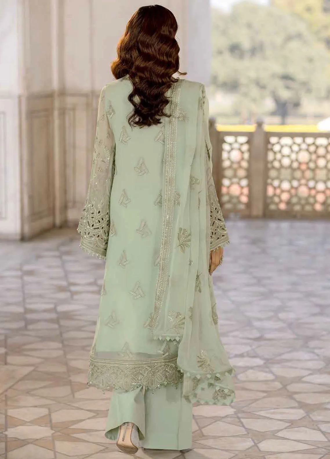 Safeera By Flossie Embroidered Chiffon 3 Piece Unstitched Suit FL24SF S-1304 LUSTER GREEN