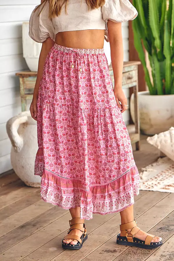 Shayla Maxi Skirt Rose Blossom print