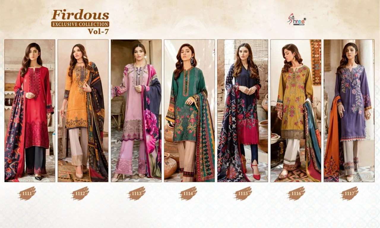 Shree Fab Firdous Exclusive Collection Vol 7 Jam Cotton Pakistani Suit