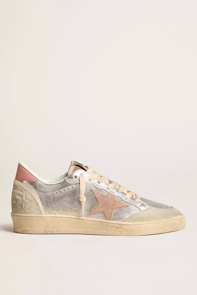 Silver Ball Star Sneaker With Pink Trim