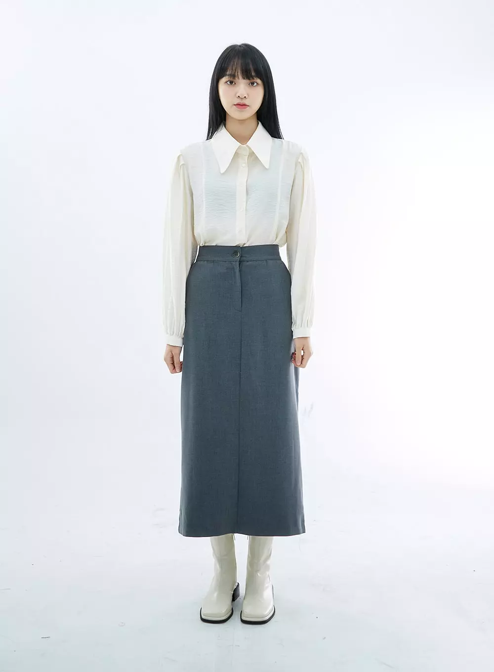 Simple High Waist H-Line Long Skirt OS29