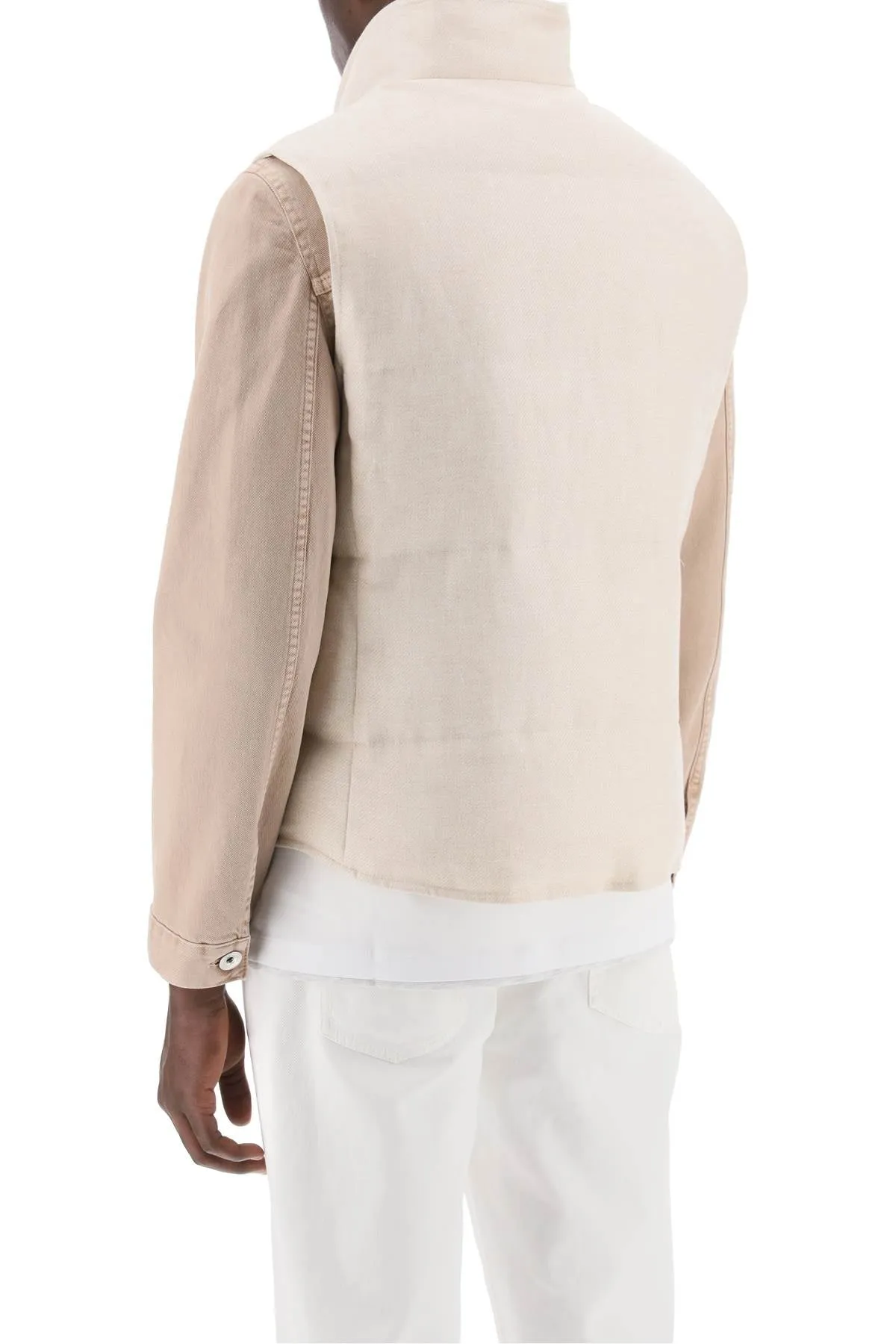 SLEEVELESS DOWN JACKET IN LINEN,