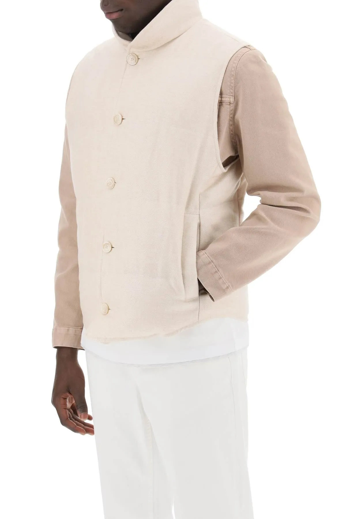 SLEEVELESS DOWN JACKET IN LINEN,