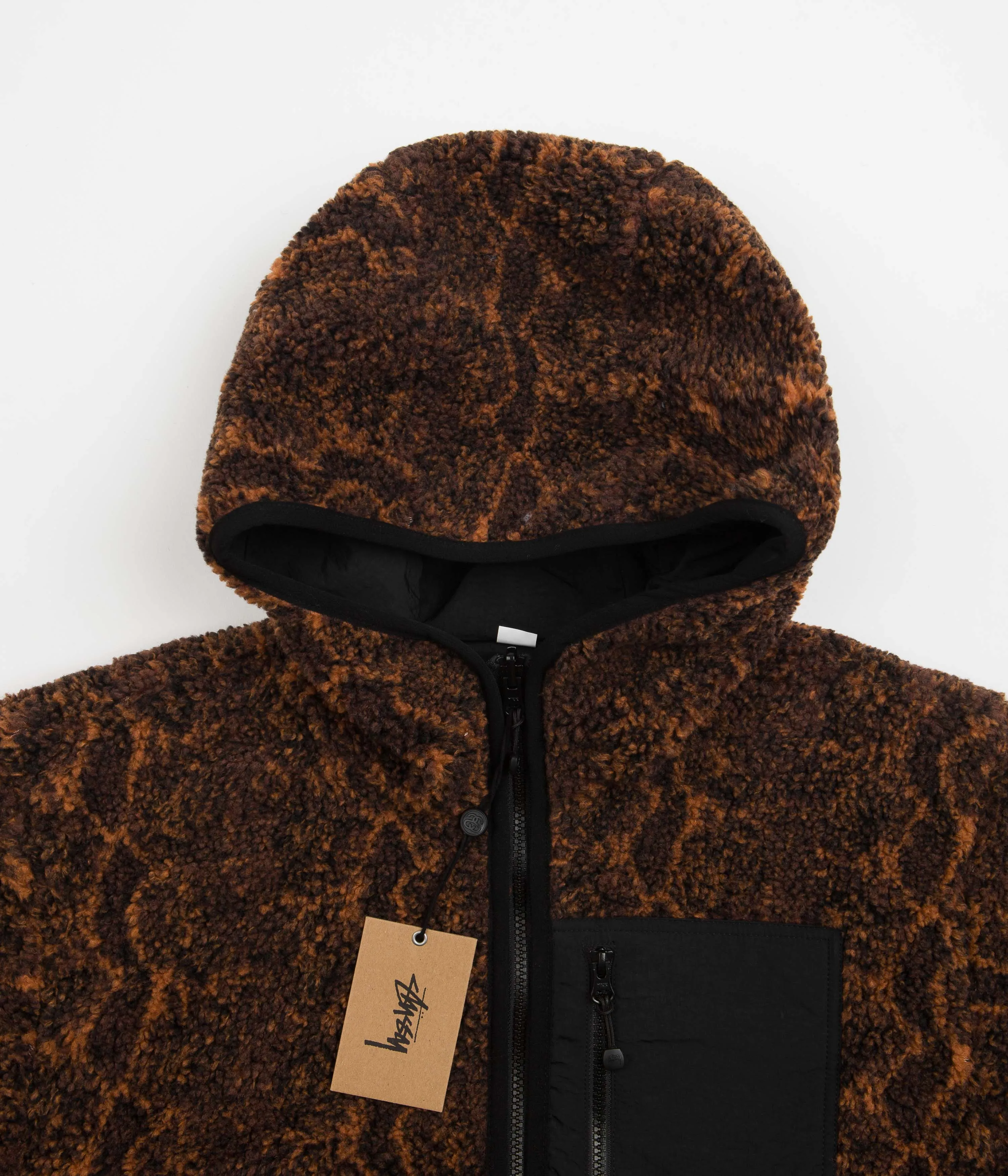 Stussy Snake Jacquard Sherpa Jacket - Brown