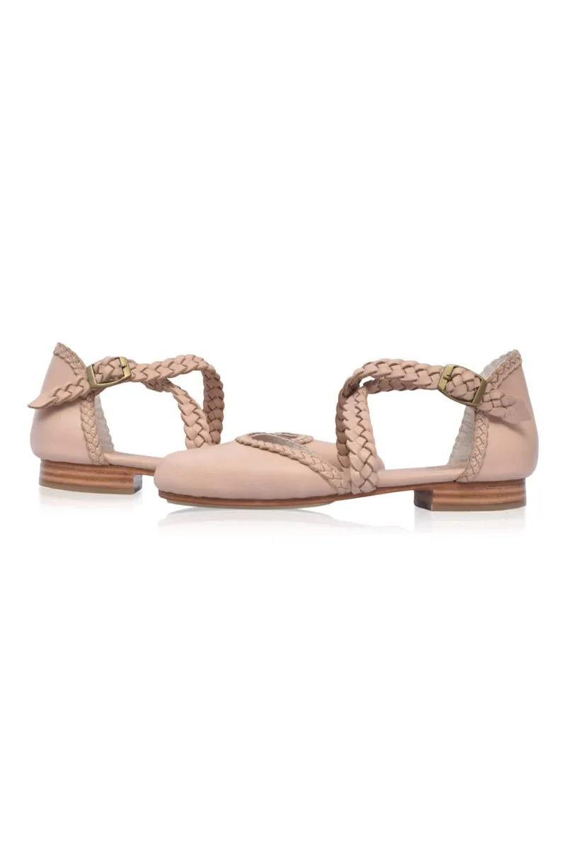 Tallulah Braided Leather Flats in Ivory