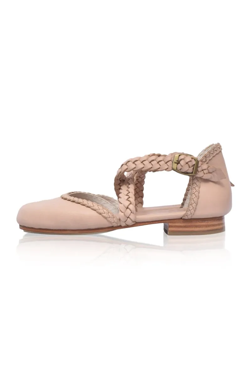 Tallulah Braided Leather Flats in Ivory