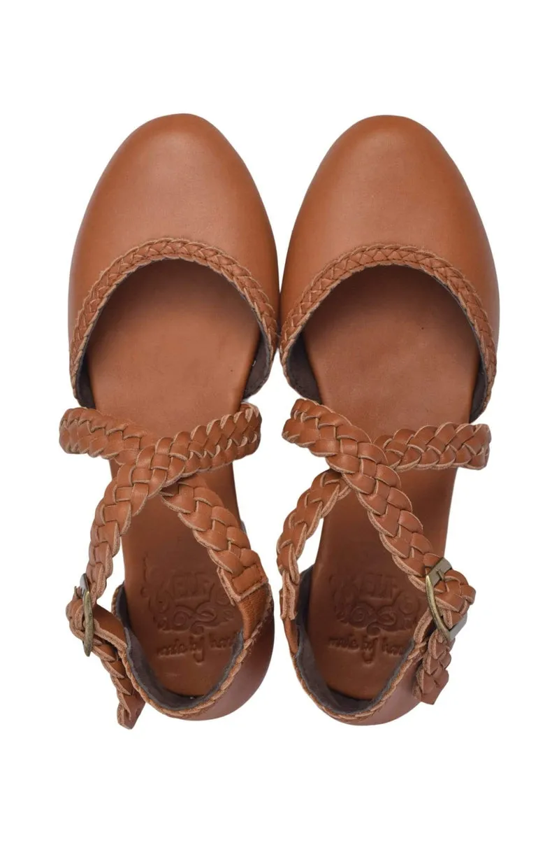 Tallulah Braided Leather Flats in Vintage Camel