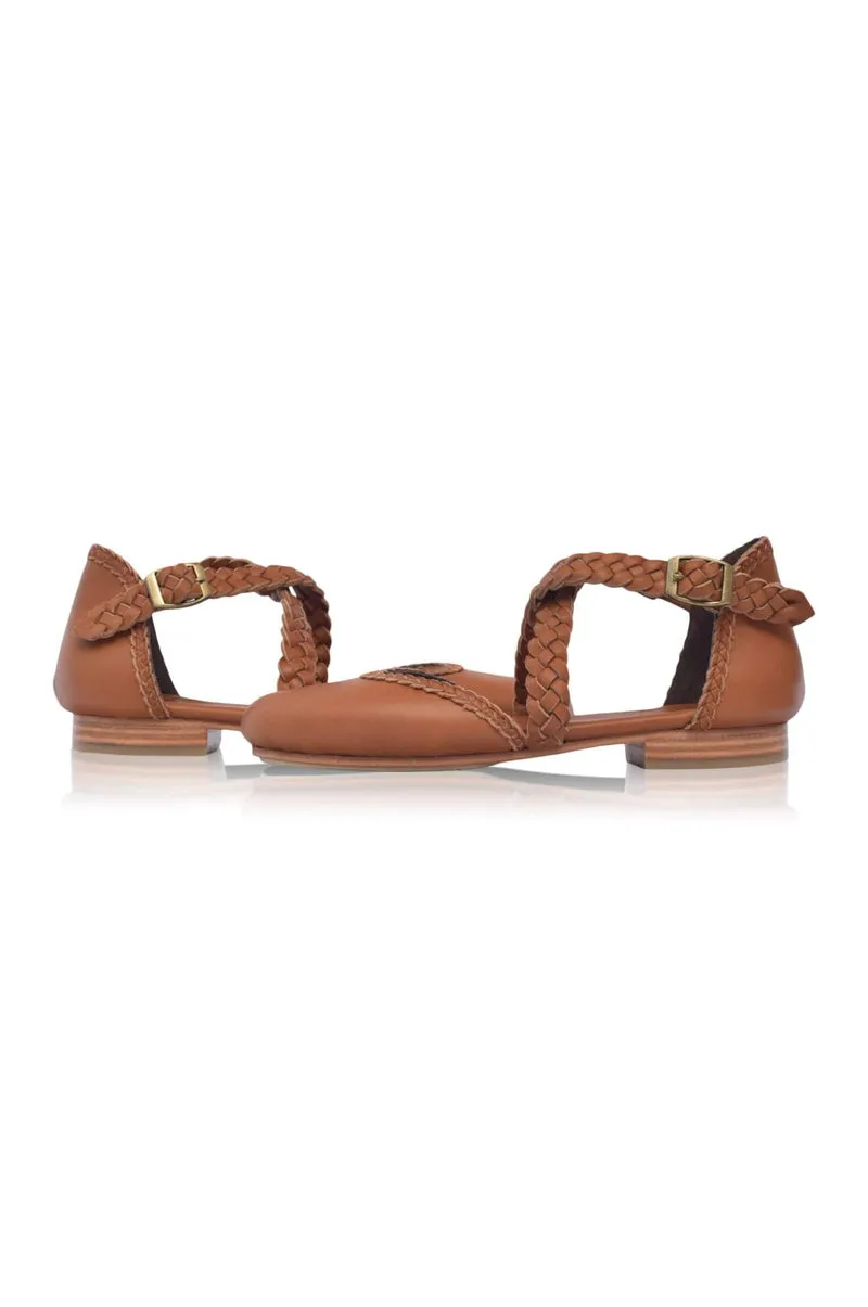 Tallulah Braided Leather Flats in Vintage Camel