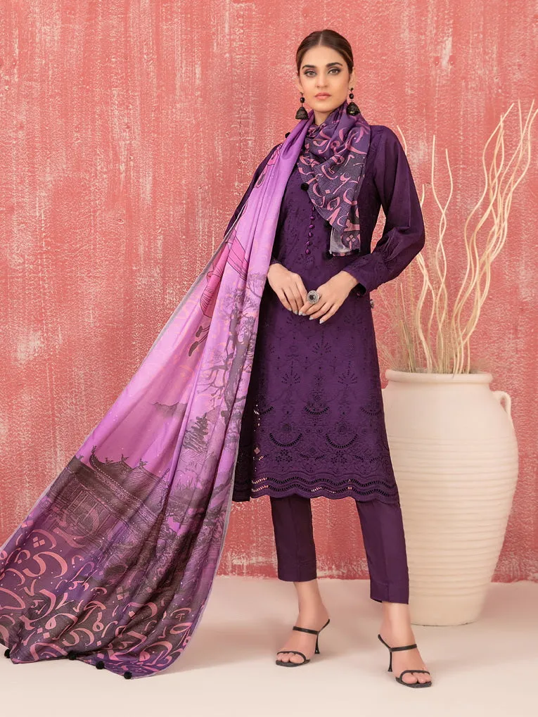 Tawakkal Fabrics Haneen Embroidered Schiffli Viscose 3Pc Suit D-9420