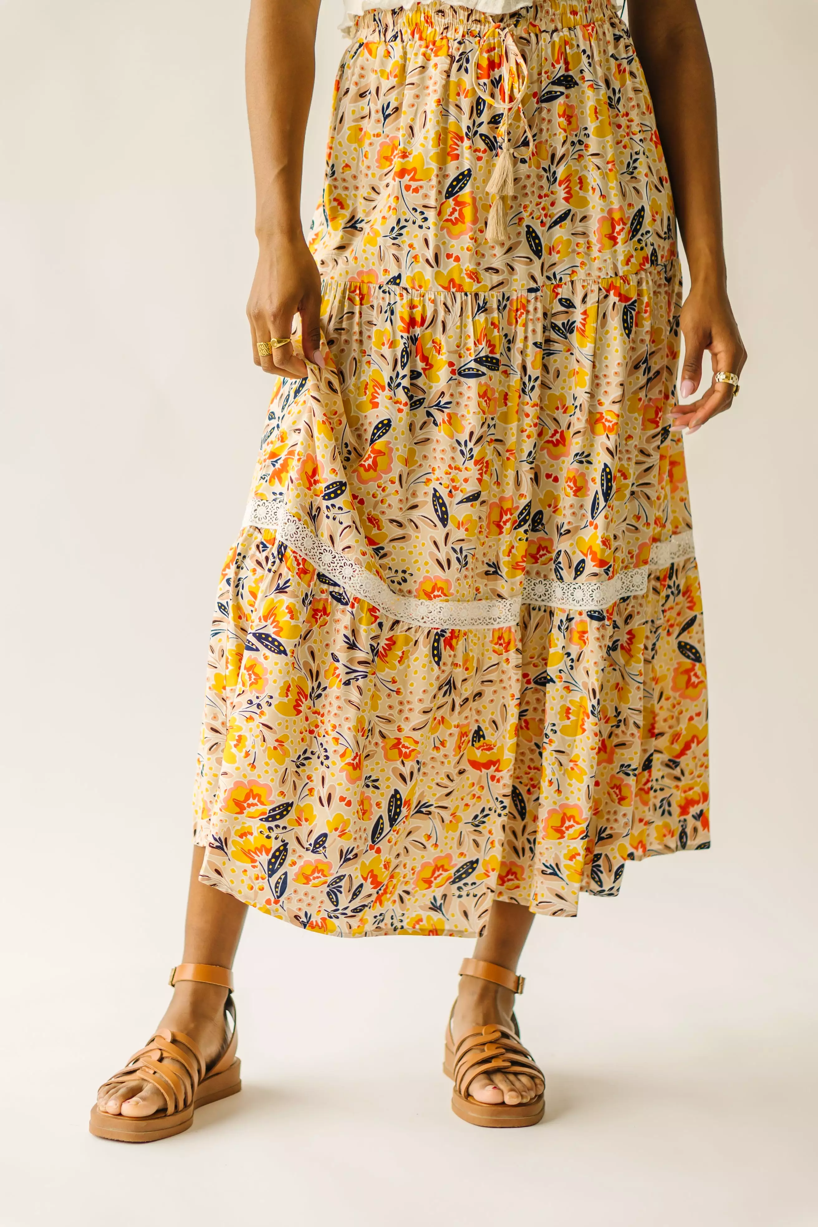 The Blakely Tiered Maxi Skirt in Cream Multi