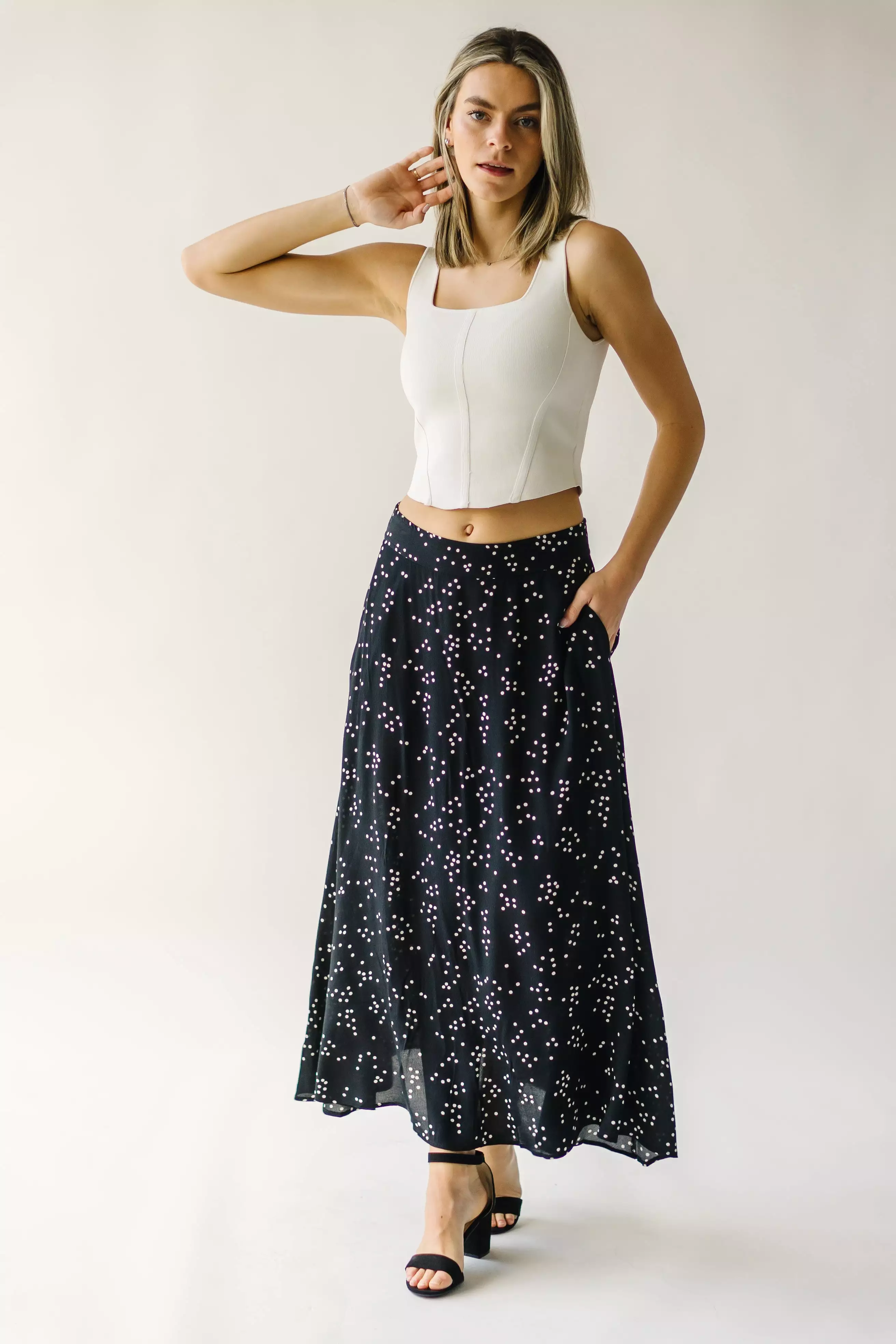 The Coburg Polka-Dot Midi Skirt in Black