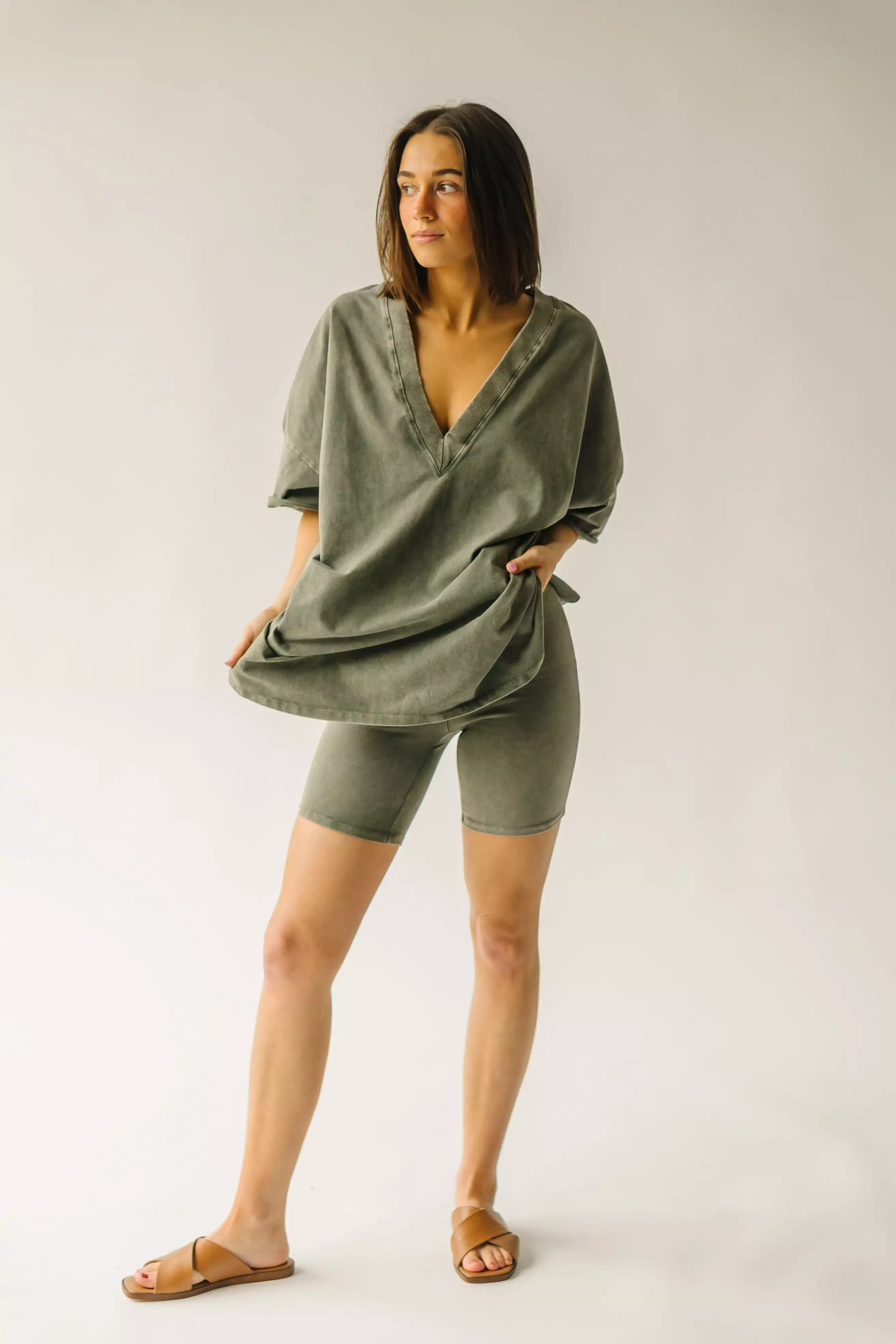 The Langan Basic Bike Shorts in Army Green