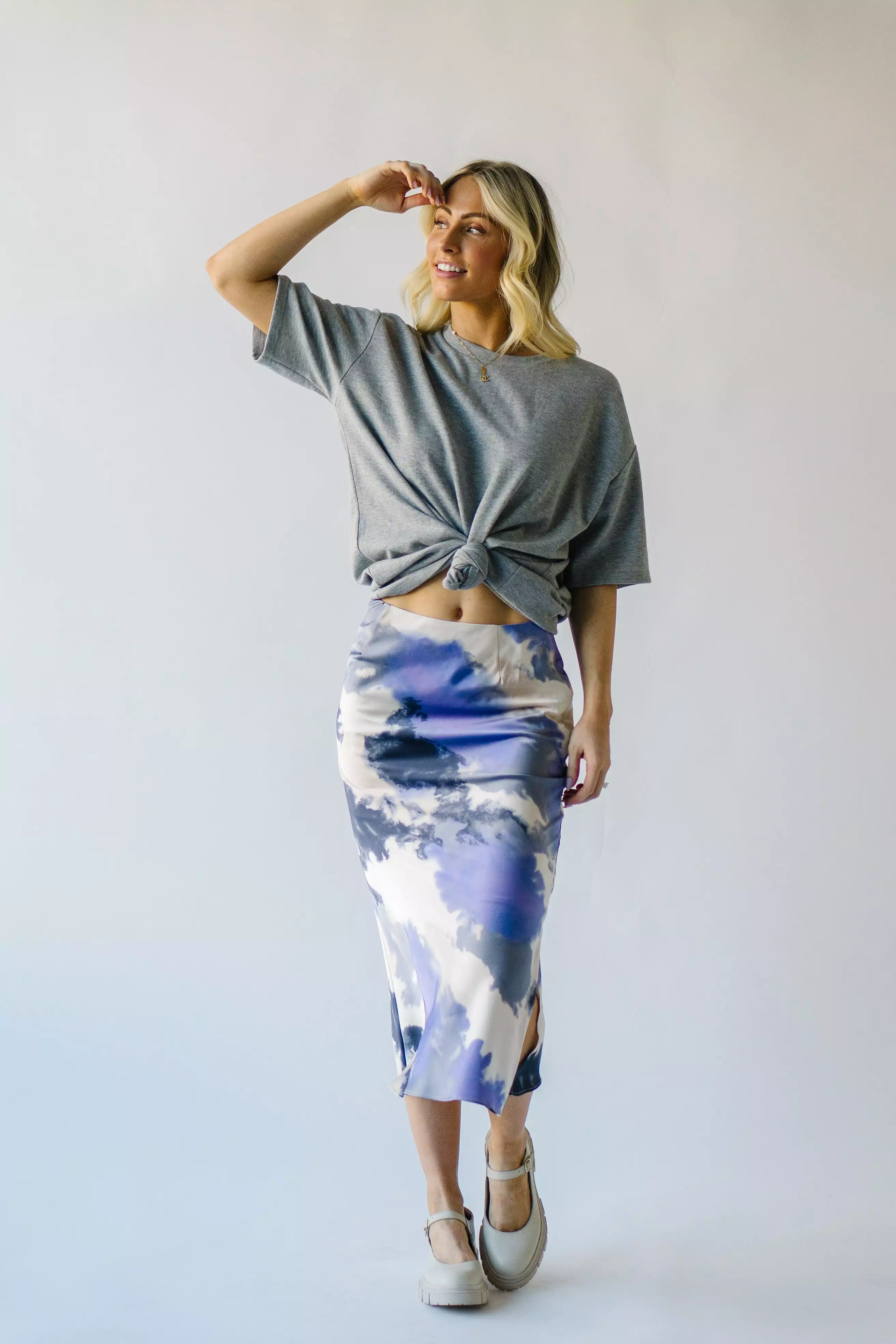 The Ozette Satin Skirt in Purple Abstract