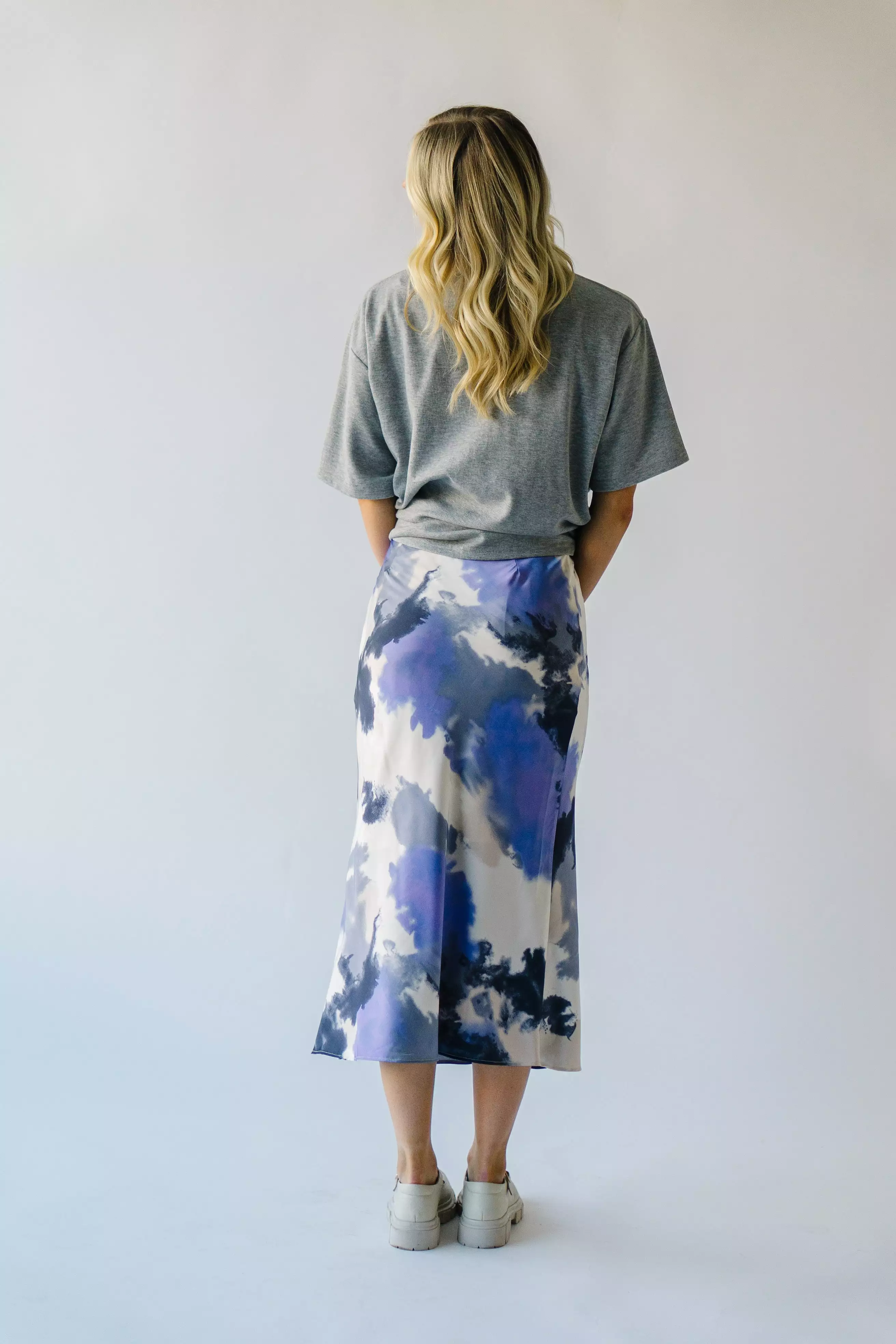 The Ozette Satin Skirt in Purple Abstract