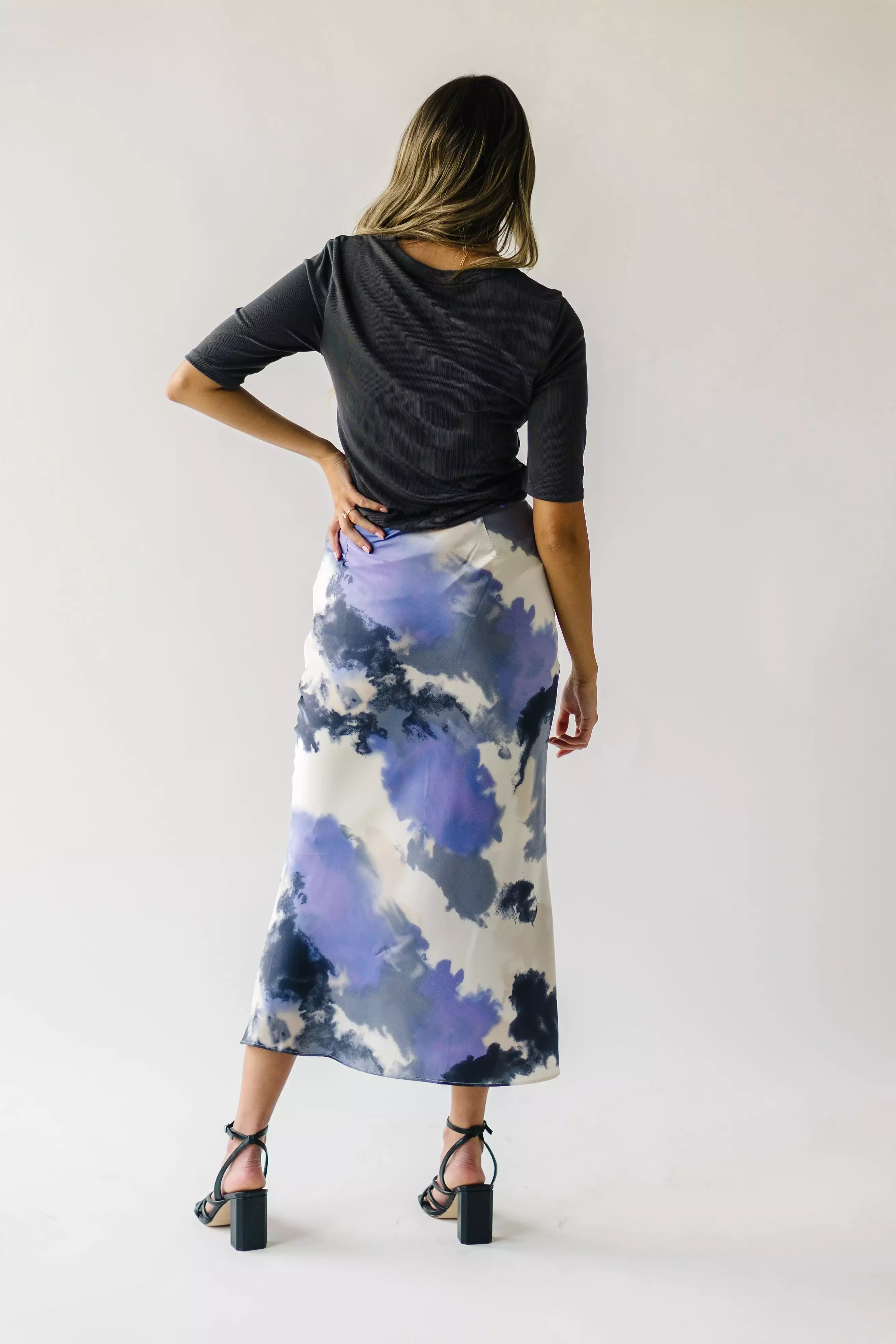 The Ozette Satin Skirt in Purple Abstract