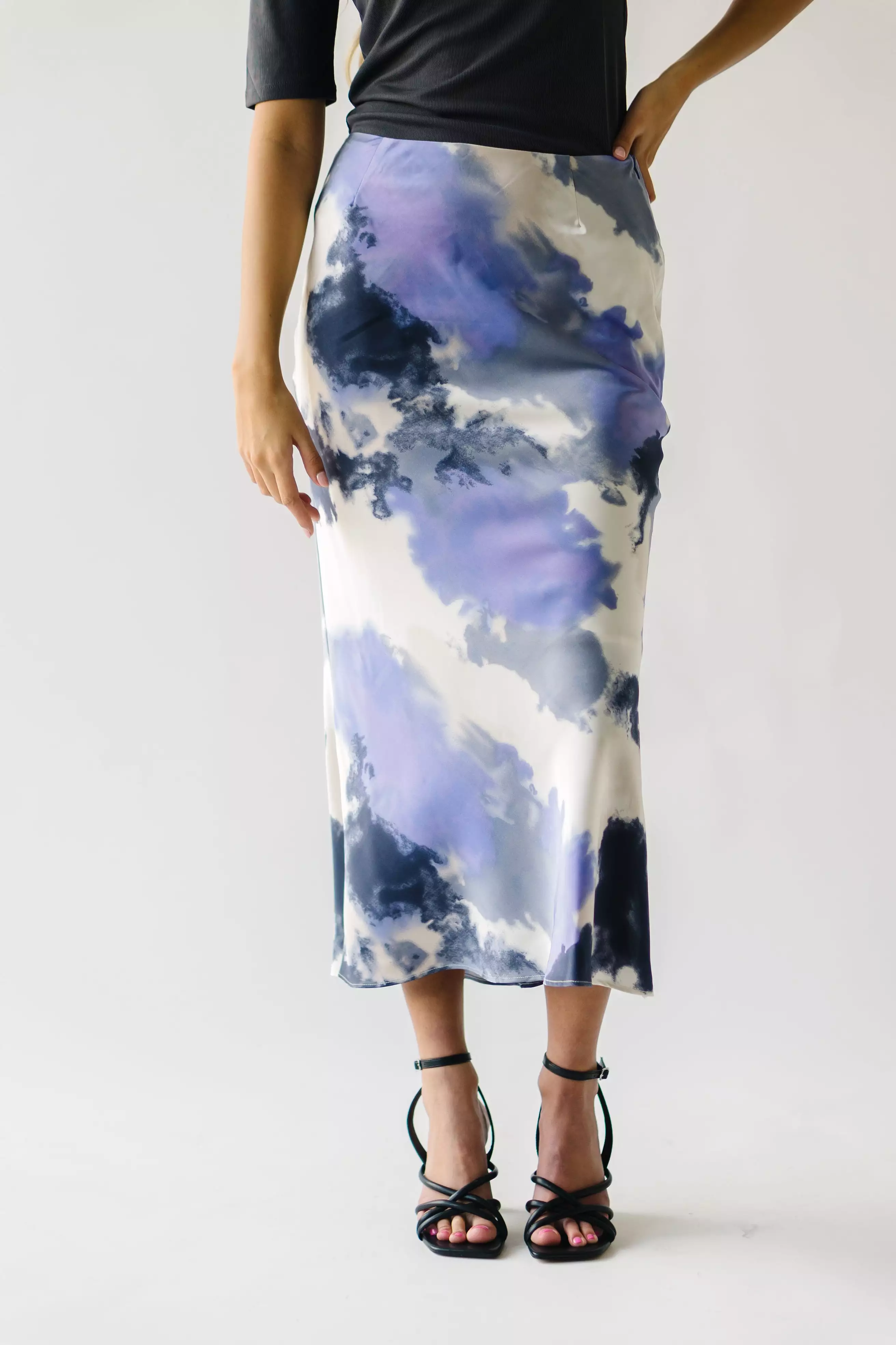 The Ozette Satin Skirt in Purple Abstract