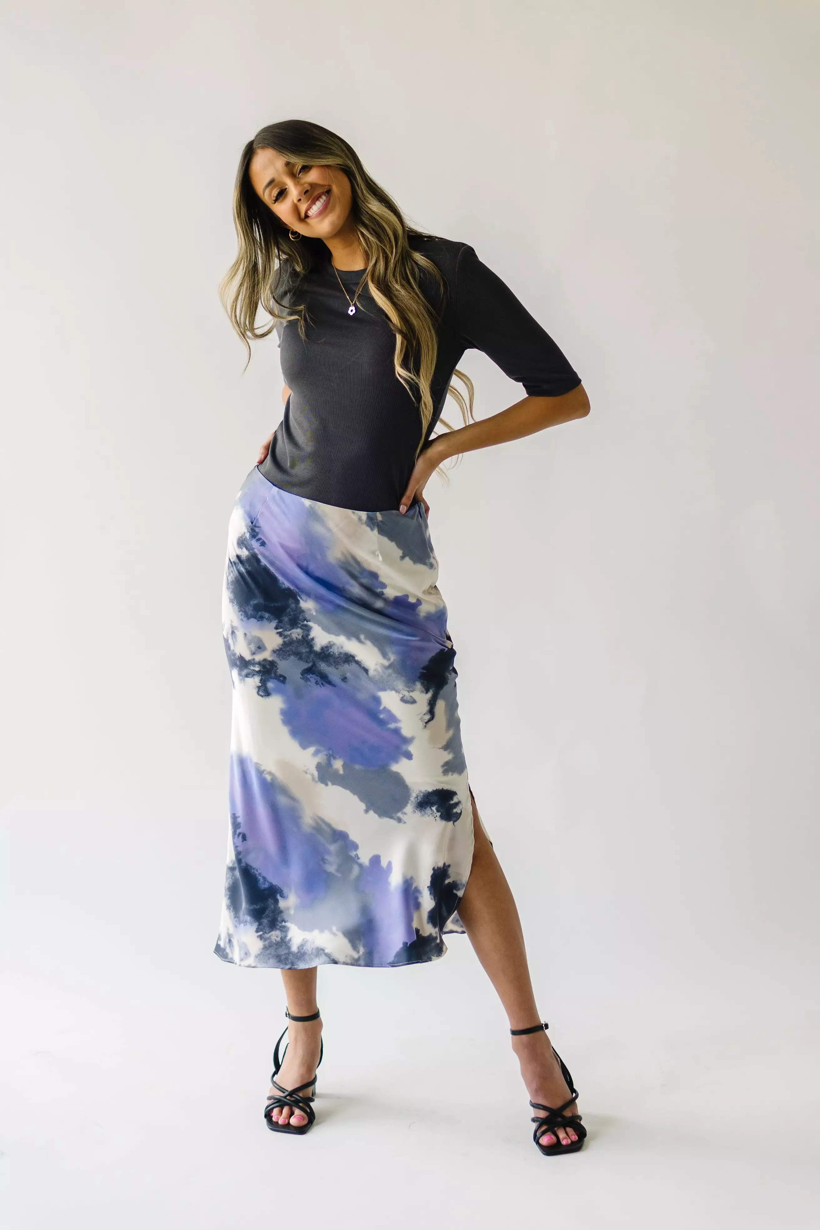 The Ozette Satin Skirt in Purple Abstract