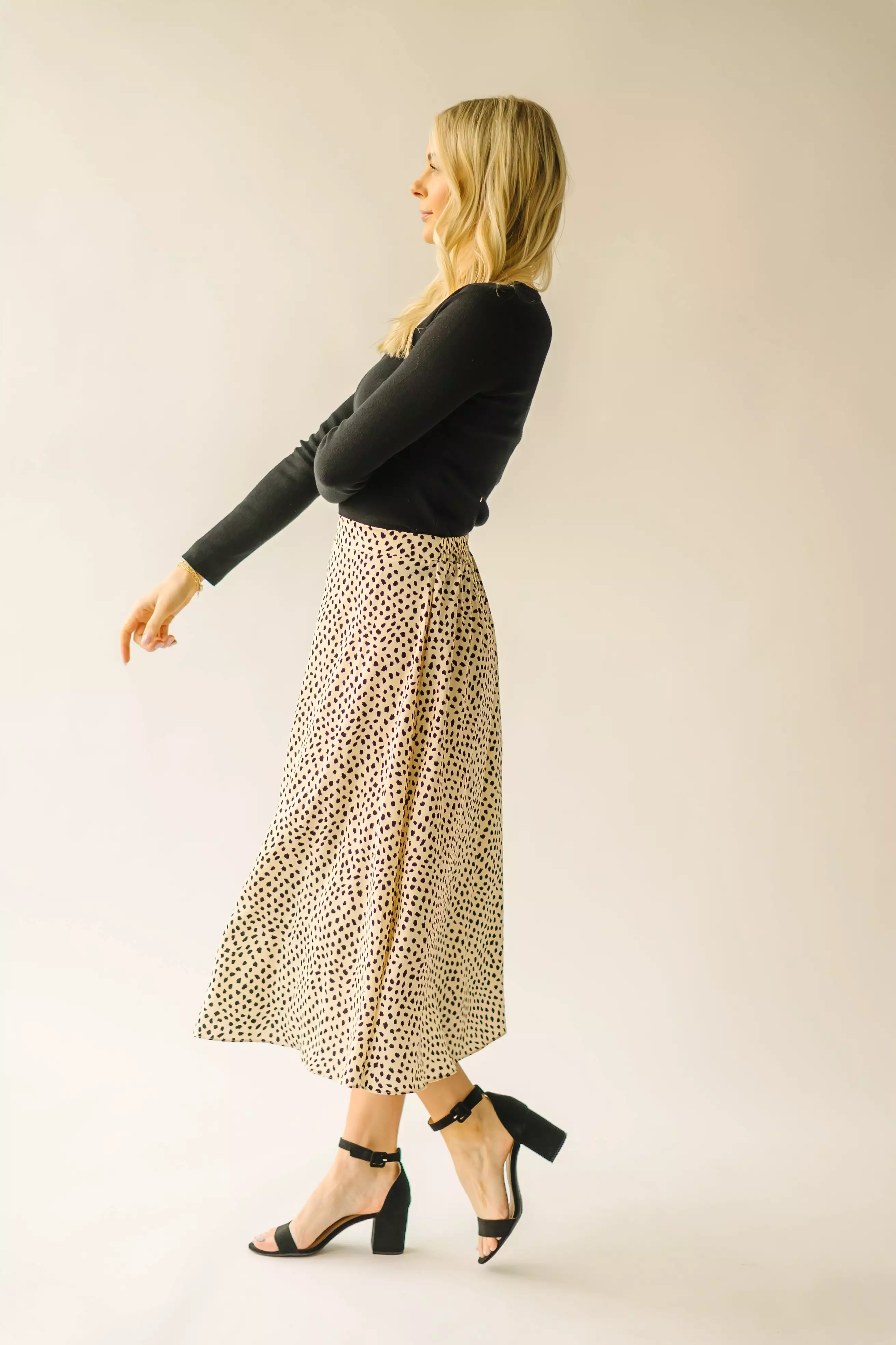 The Serkin Printed Midi Skirt in Cream + Black