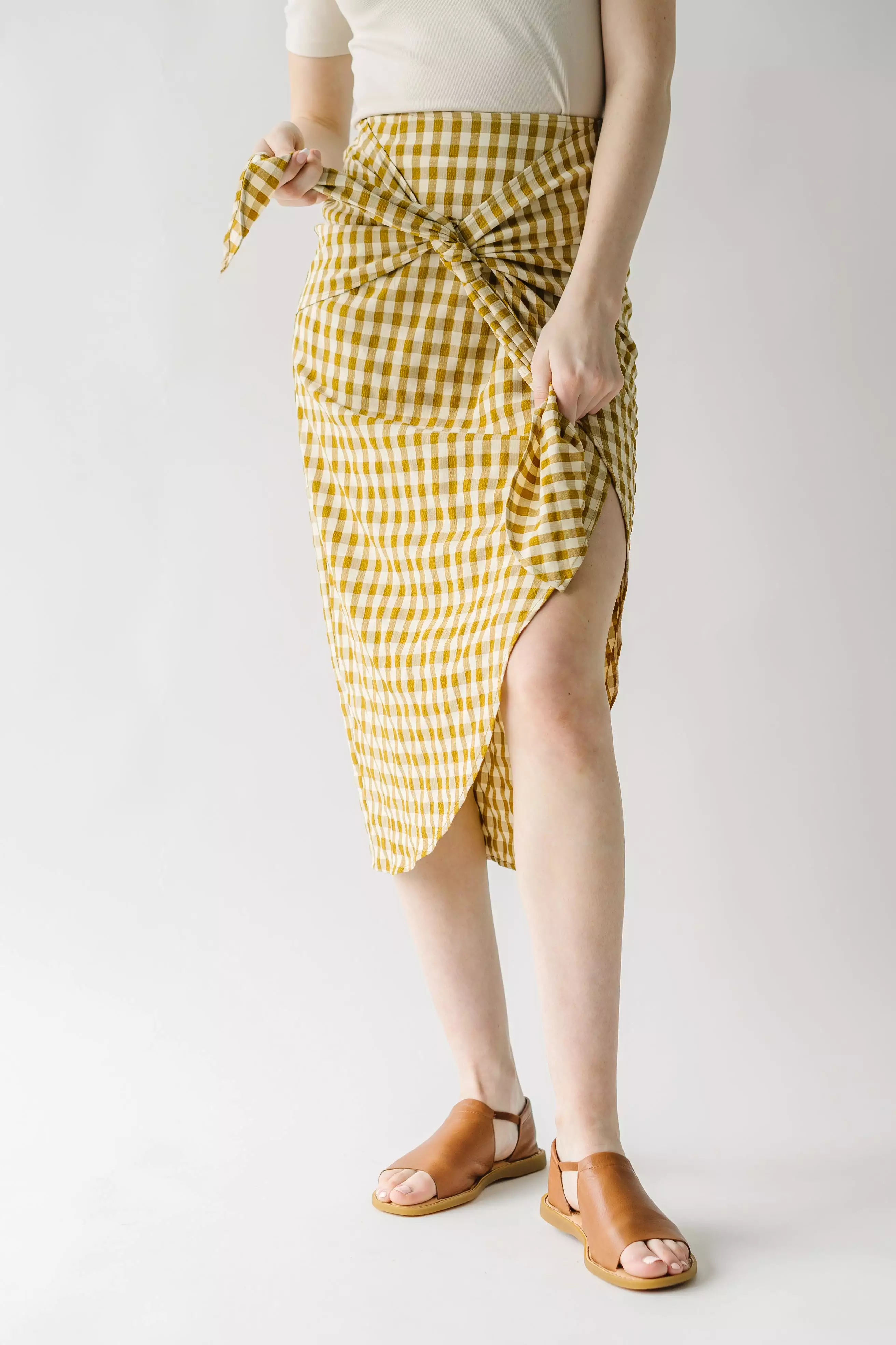 The Yancy Gingham Patterned Skirt in Mustard + White