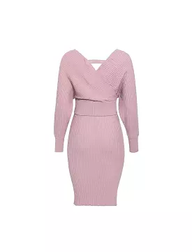 Two Piece Knit Rib Bodycon Midi Dress