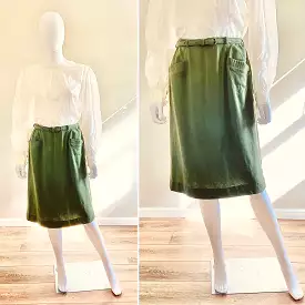 Vintage 1940s Sage Green Wool Skirt / 40s A line arrow tab pocket skirt Size M