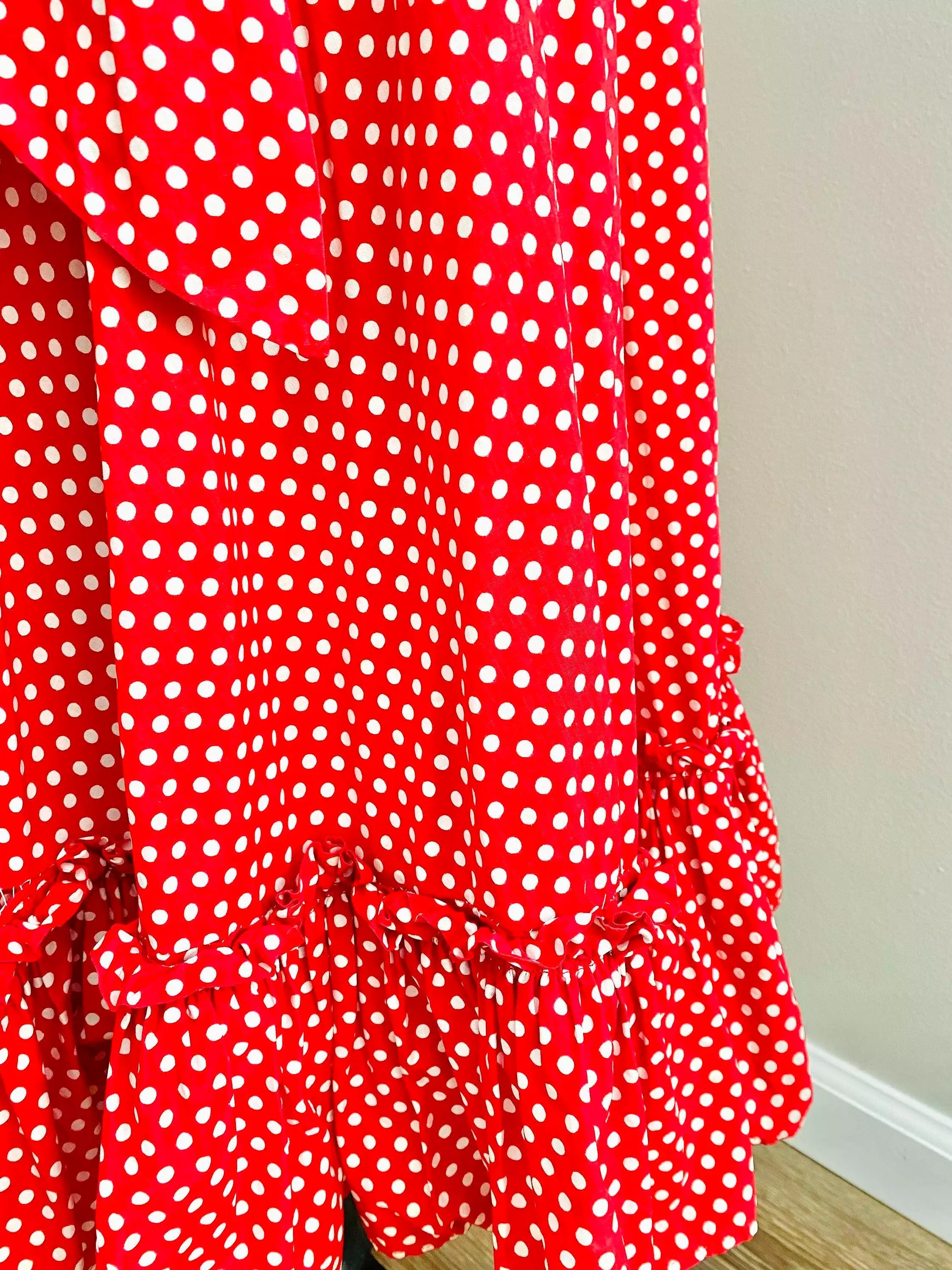 Vintage 1950s Red Polka Dot Cotton Maxi Skirt / 50s Serbin long peasant skirt Size S