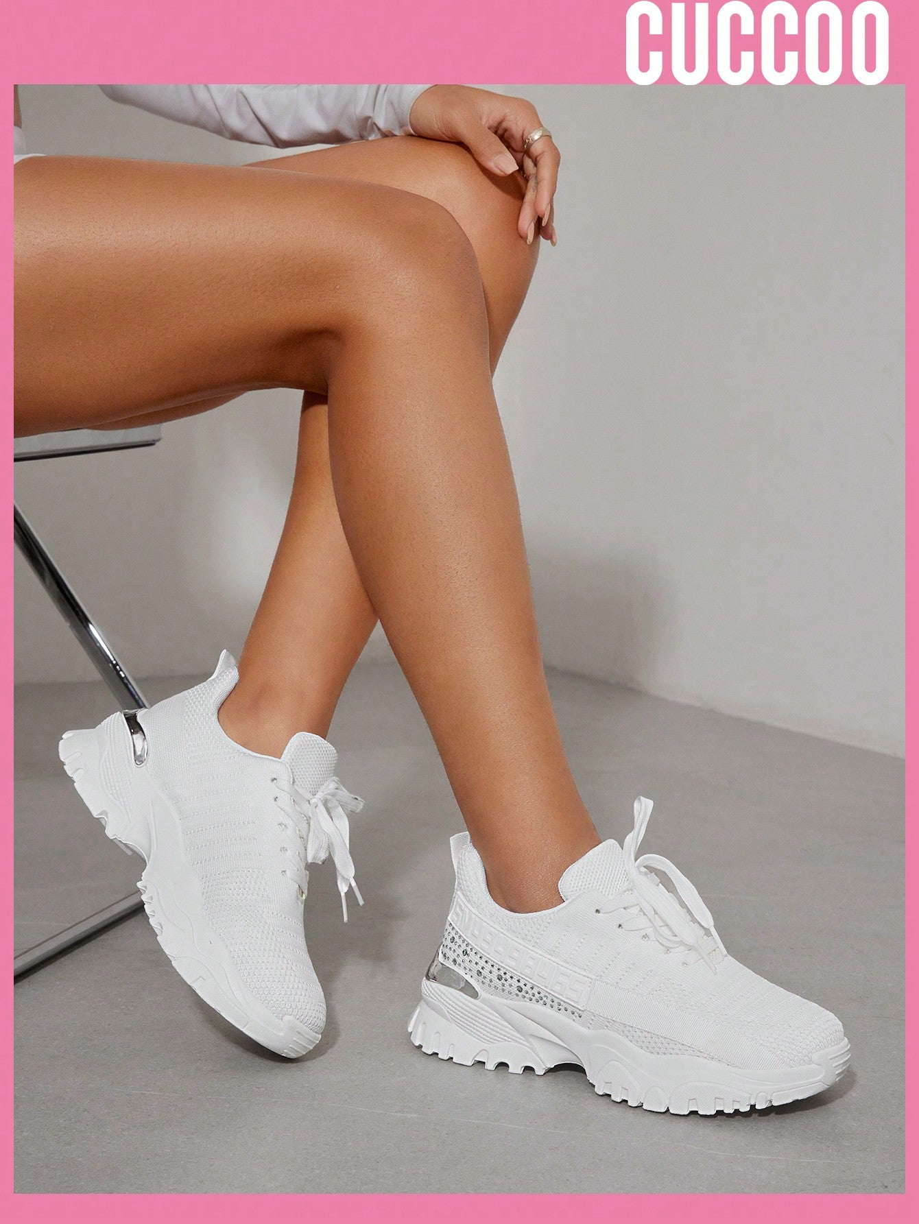 Woman Shoes Fashionable White Athletic Shoes With Rhinestones For Spring And Summer