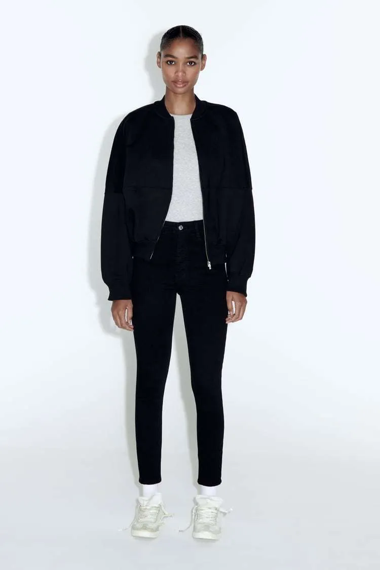 ZARA  |ZIPPERED BOMBER SWEATSHIRT