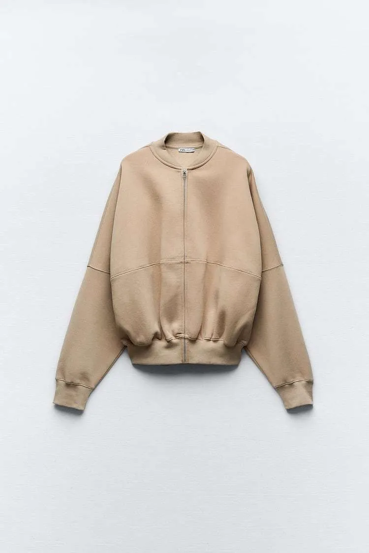 ZARA  |ZIPPERED BOMBER SWEATSHIRT