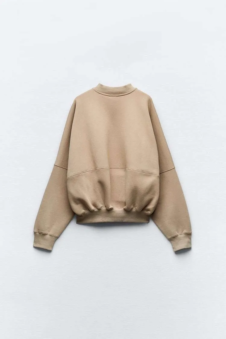 ZARA  |ZIPPERED BOMBER SWEATSHIRT