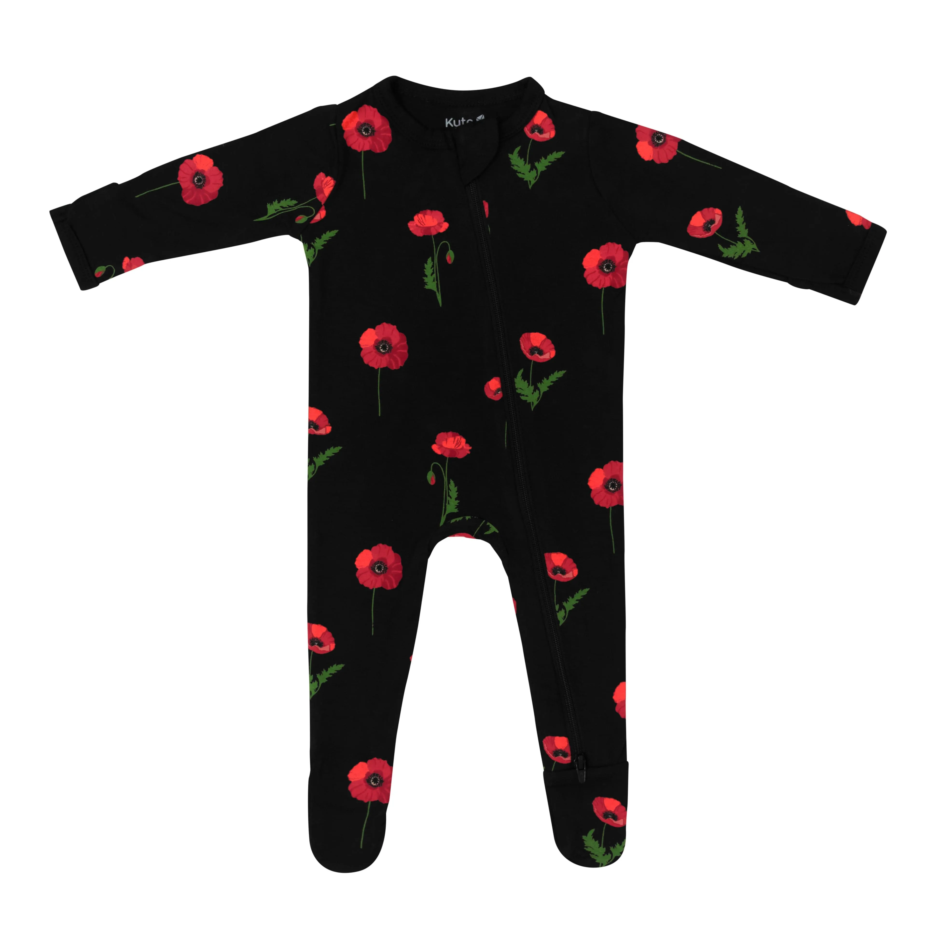 Zippered Footie in Midnight Poppies