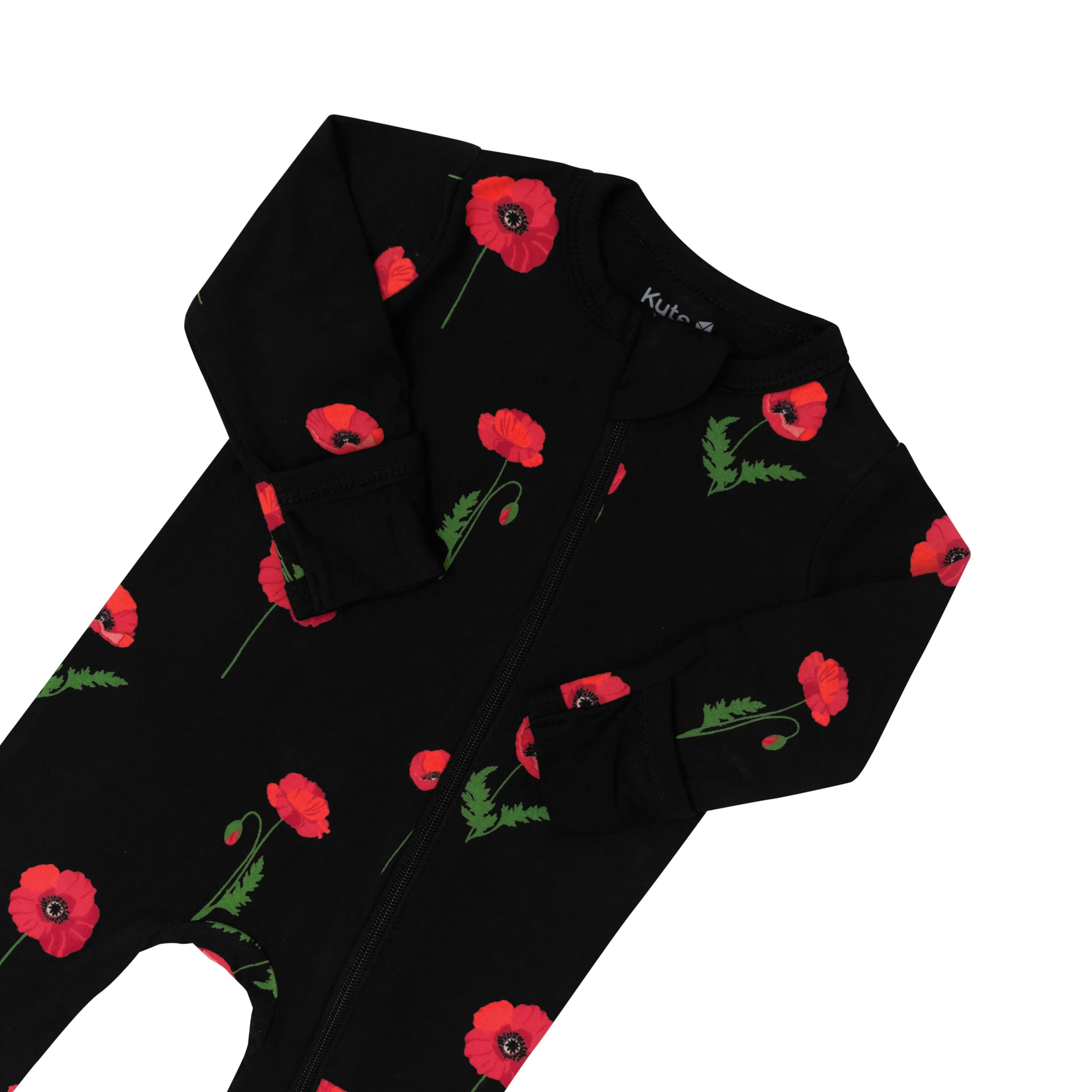 Zippered Footie in Midnight Poppies