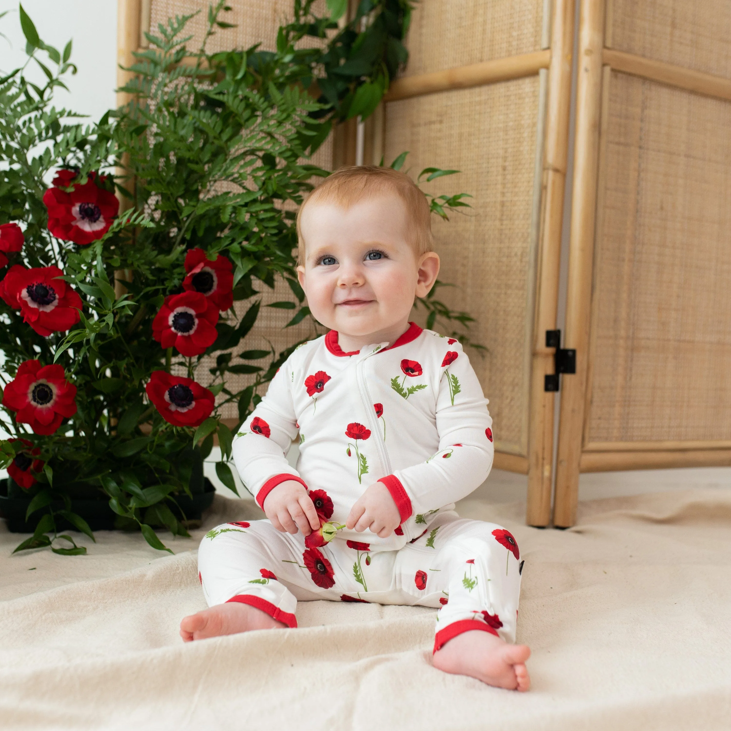 Zippered Romper in Cloud Poppies