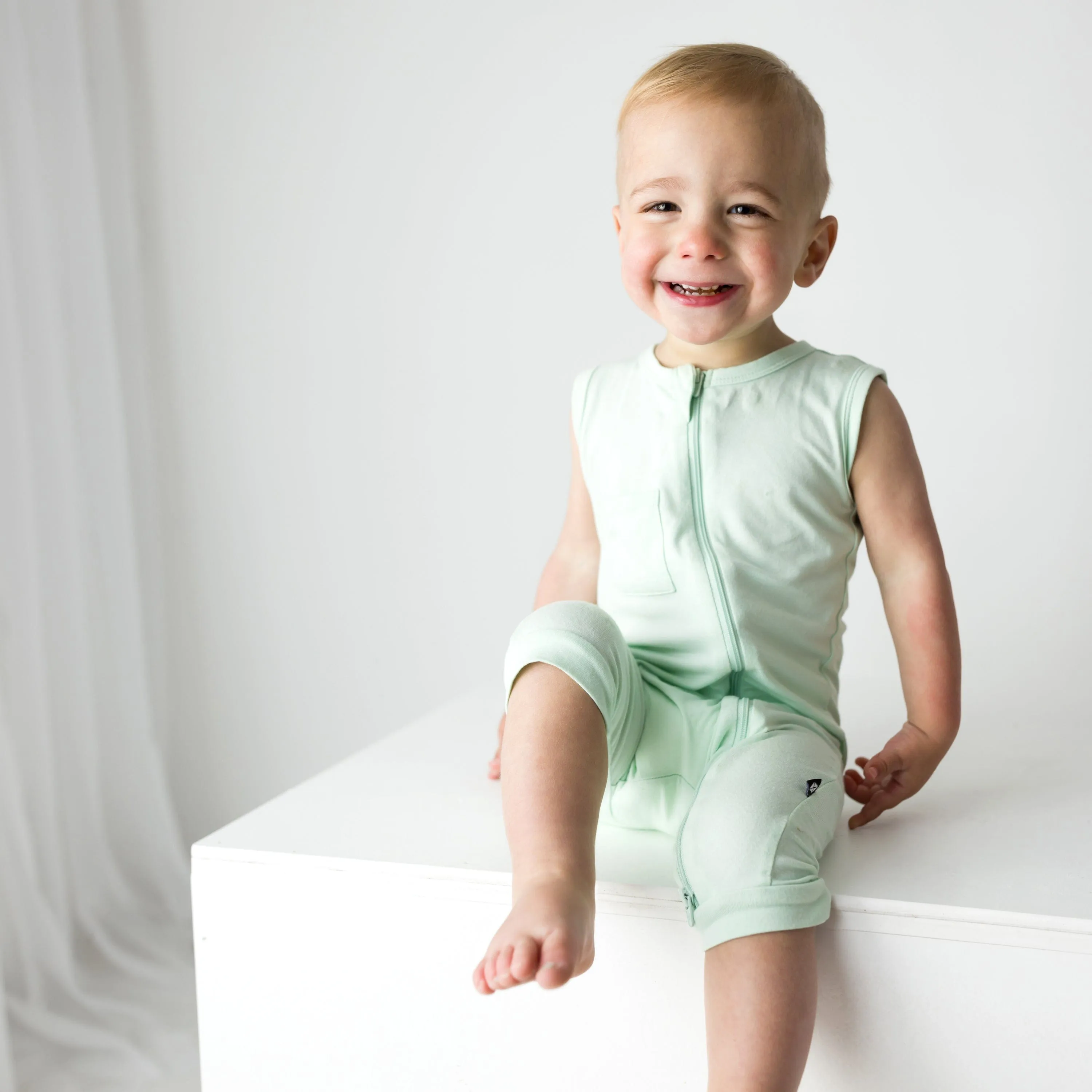 Zippered Sleeveless Romper in Mint